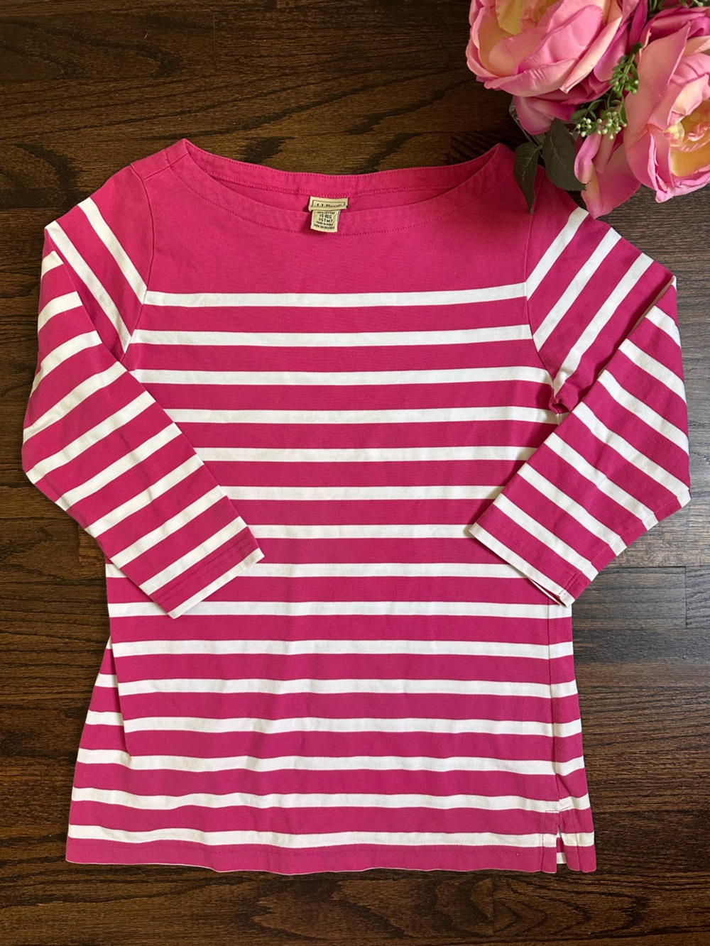 LL Bean nautical striped boat neck top, size XS
